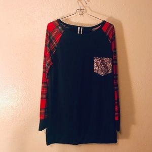 Bellamie Black Red Gold Plaid long sleeve shirt